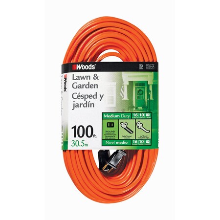 Southwire SJTW Extension Cord, 16 AWG, Indoor/Outdoor, 16/2, Orange, Vinyl, 100 ft 724